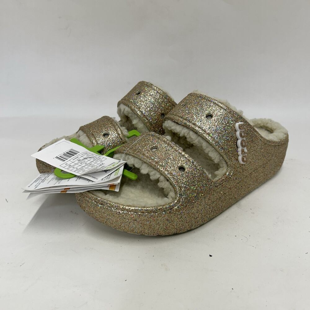 Crocs Classic Cozzzy Glitter Sandal Slide “Gold Beige” - Picture 3 of 5